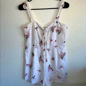 White Floral Romper. Red Flower with Green leafs . From Forever 21.